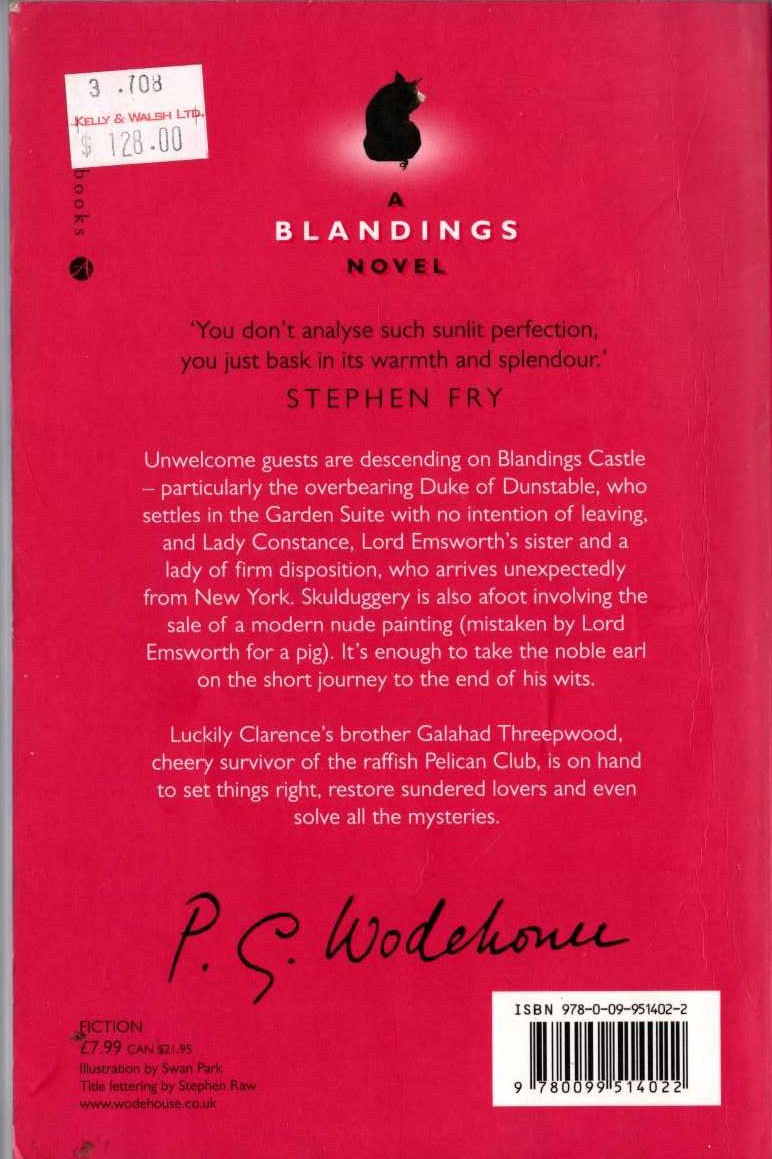 P.G. Wodehouse  A PELICAN AT BLANDINGS magnified rear book cover image