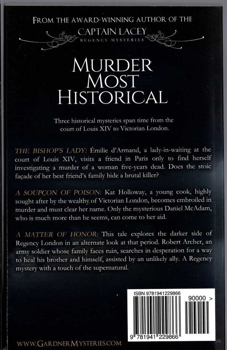 Ashley Gardner  MURDER MOST HISTORICAL. A collection of Short Mysteries magnified rear book cover image