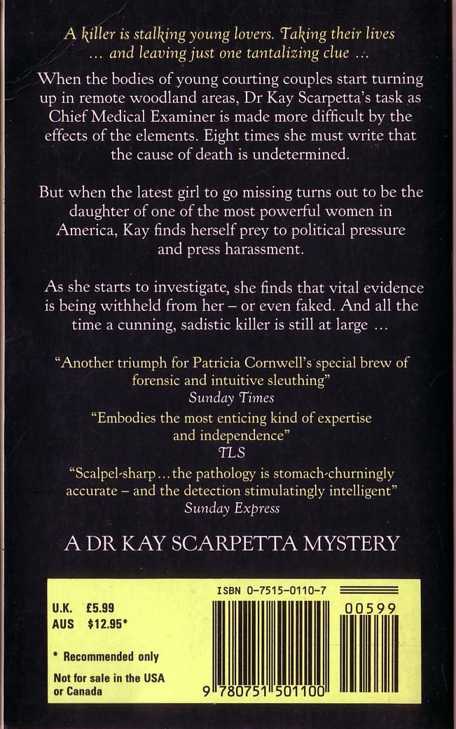 Patricia Cornwell  ALL THAT REMAINS magnified rear book cover image