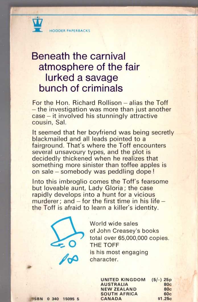 John Creasey  THE TOFF AT THE FAIR magnified rear book cover image