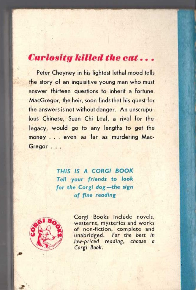 Peter Cheyney  THE CURIOSITY OF ETIENNE MacGREGOR magnified rear book cover image