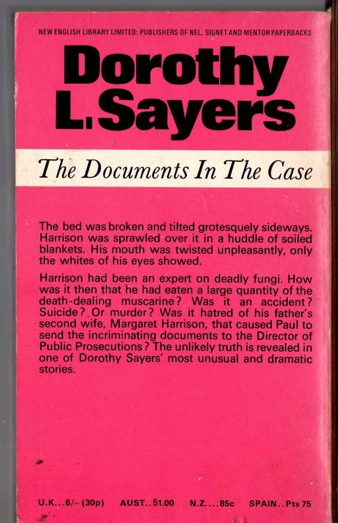 Dorothy L. Sayers  THE DOCUMENTS IN THE CASE magnified rear book cover image