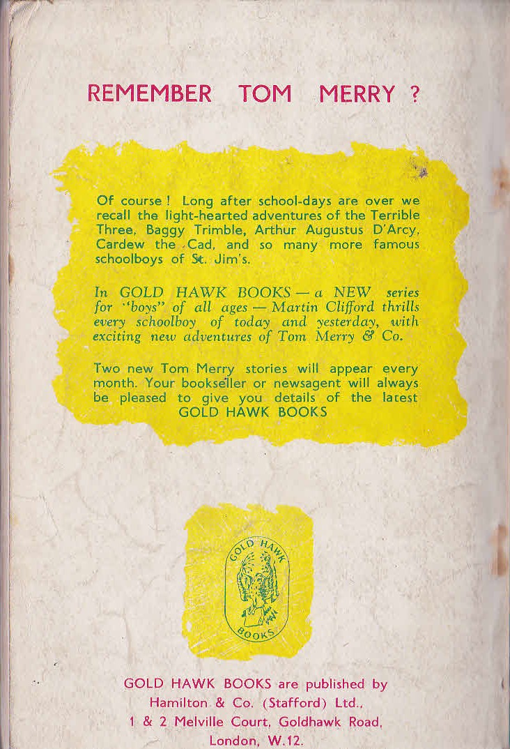 Martin Clifford  TROUBLE FOR TRIMBLE magnified rear book cover image