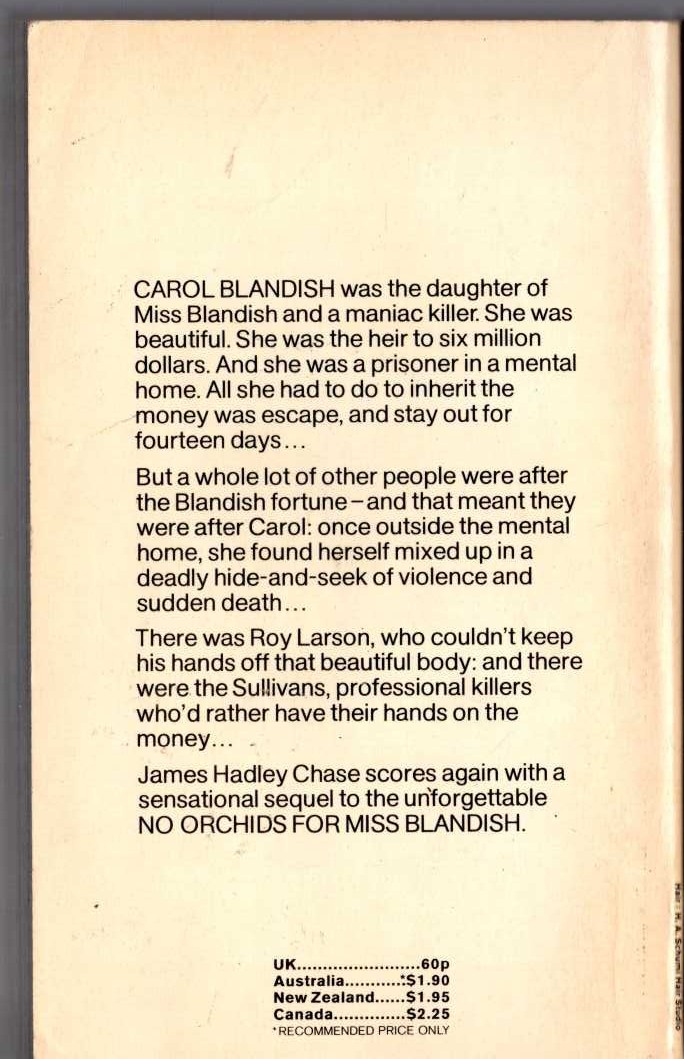 James Hadley Chase  THE FLESH OF THE ORCHID magnified rear book cover image