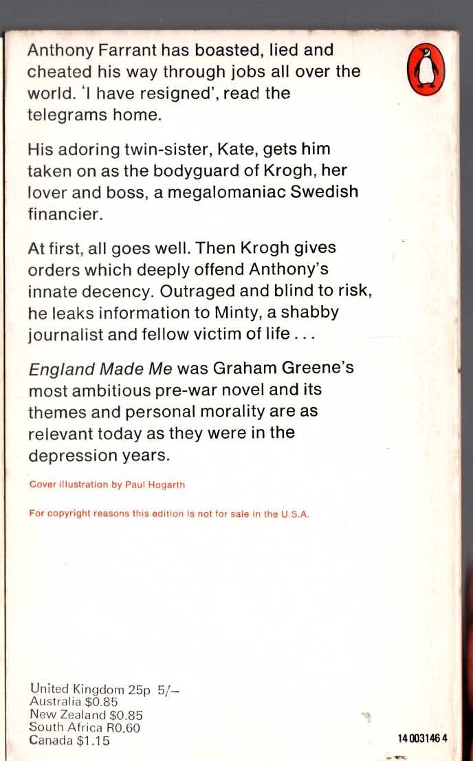 Graham Greene  ENGLAND MADE ME magnified rear book cover image