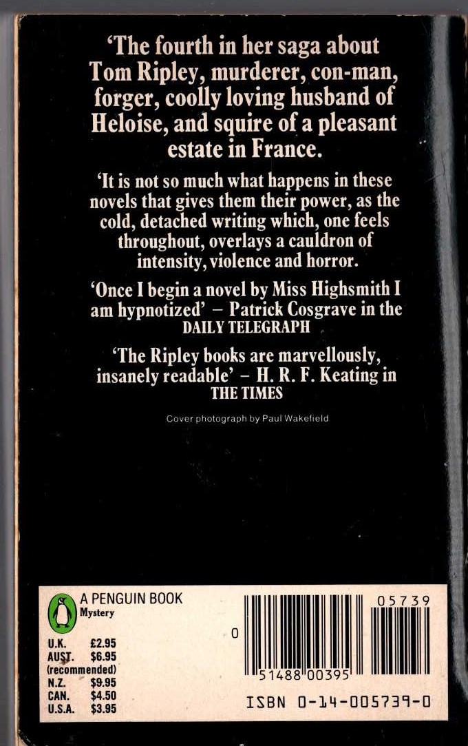 Patricia Highsmith  THE BOY WHO FOLLOWED RIPLEY magnified rear book cover image