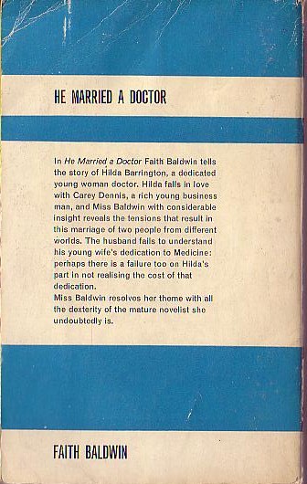 Faith Baldwin  HE MARRIED A DOCTOR magnified rear book cover image