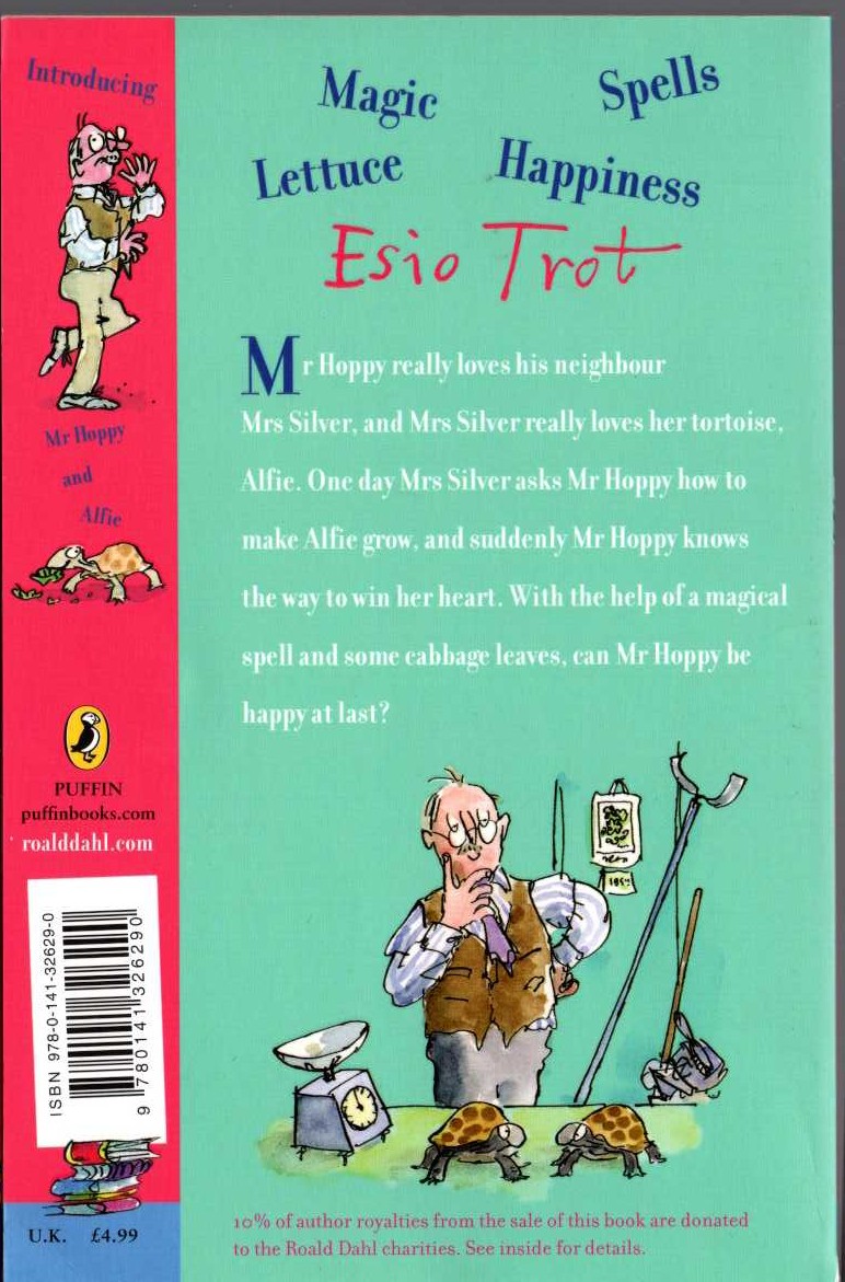 Roald Dahl  ESIO TROT magnified rear book cover image