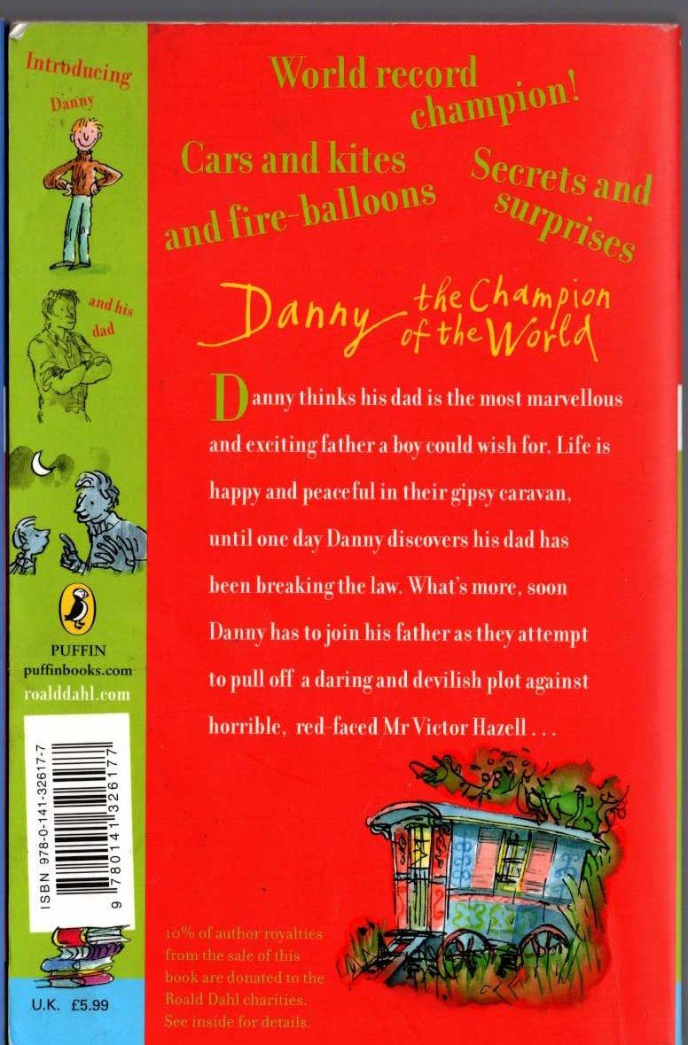 Roald Dahl  DANNY THE CHAMPION OF THE WORLD magnified rear book cover image