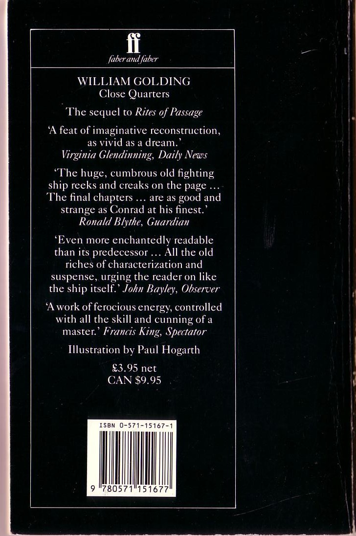 William Golding  CLOSE QUARTERS magnified rear book cover image