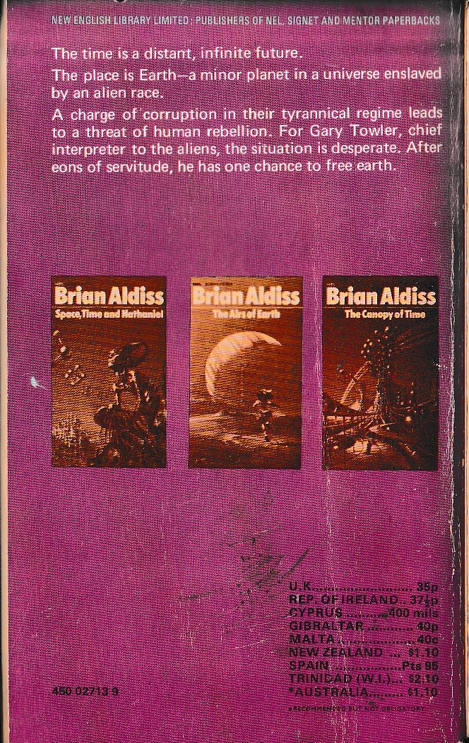 Brian Aldiss  THE INTERPRETER magnified rear book cover image