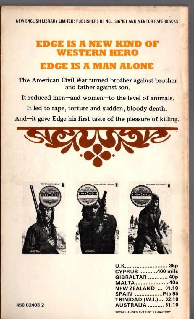 George G. Gilman  EDGE 4: KILLER'S BREED magnified rear book cover image