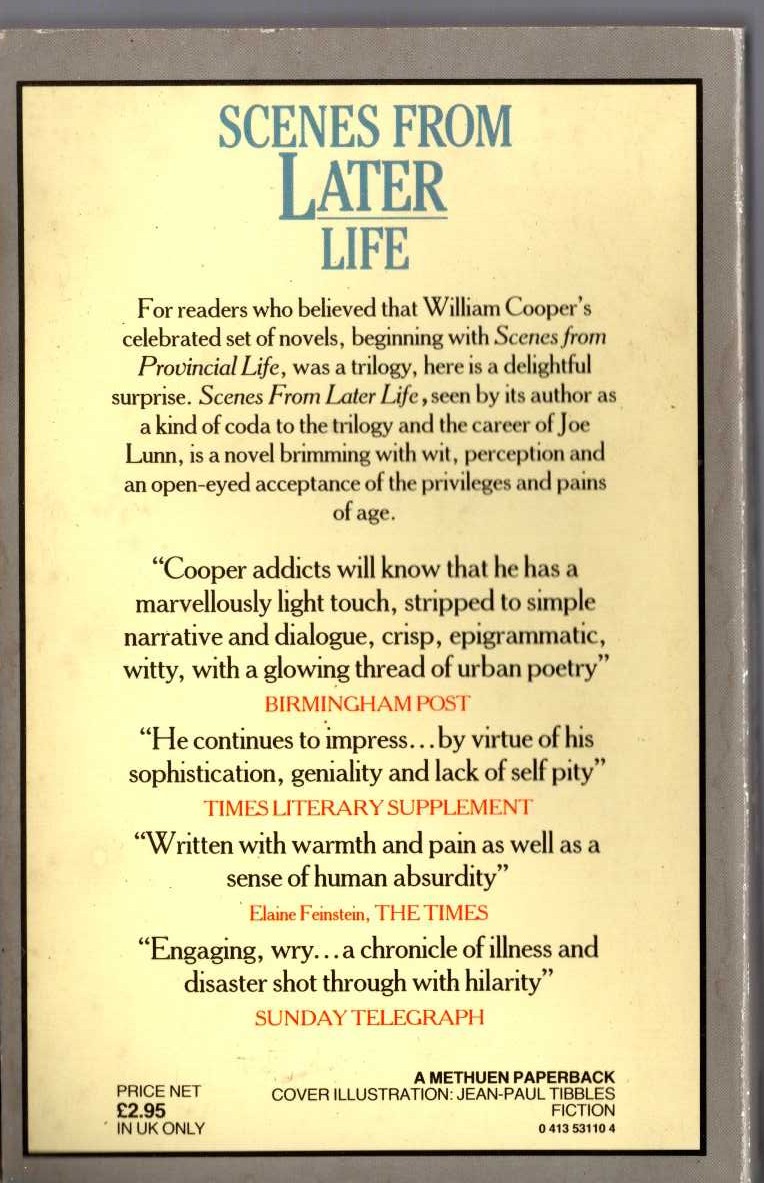 William Cooper  SCENES FROM LATER LIFE magnified rear book cover image