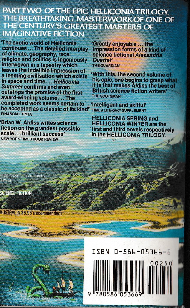 Brian Aldiss  HELLICONIA SUMMER magnified rear book cover image