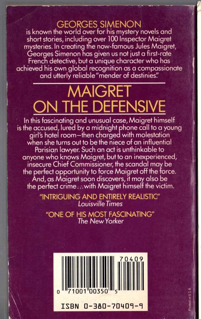 Georges Simenon  MAIGRET ON THE DEFENSIVE magnified rear book cover image