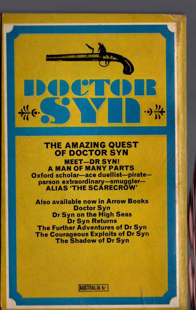 Russell Thorndike  THE AMAZING QUEST OF DOCTOR SYN magnified rear book cover image