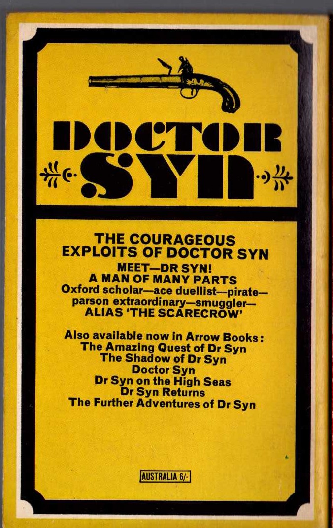 Russell Thorndike  THE COURAGEOUS EXPLOITS OF DOCTOR SYN magnified rear book cover image