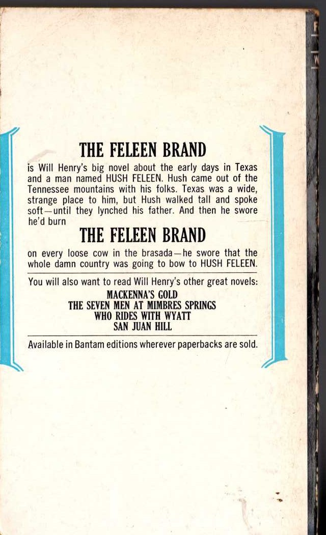 Will Henry  THE FELEEN BRAND magnified rear book cover image