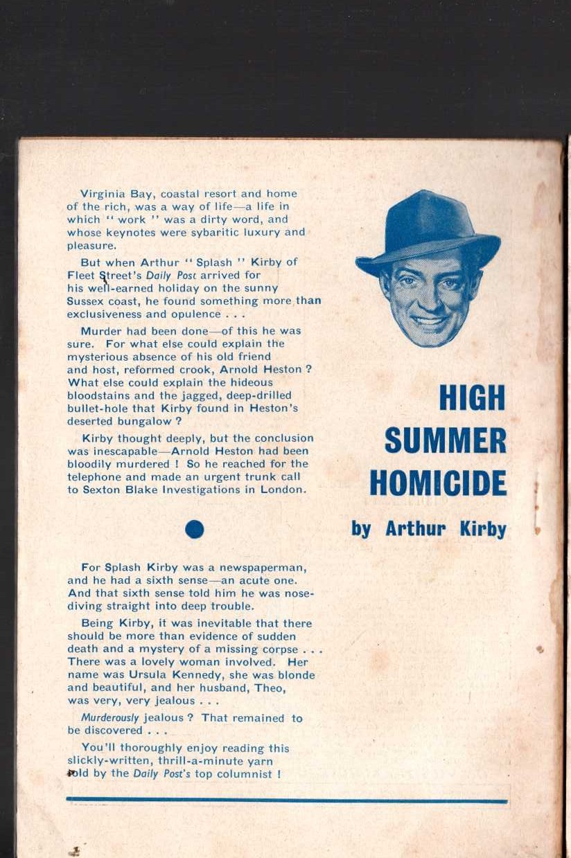 Arthur Kirby  HIGH SUMMER HOMICIDE (Sexton Blake) magnified rear book cover image