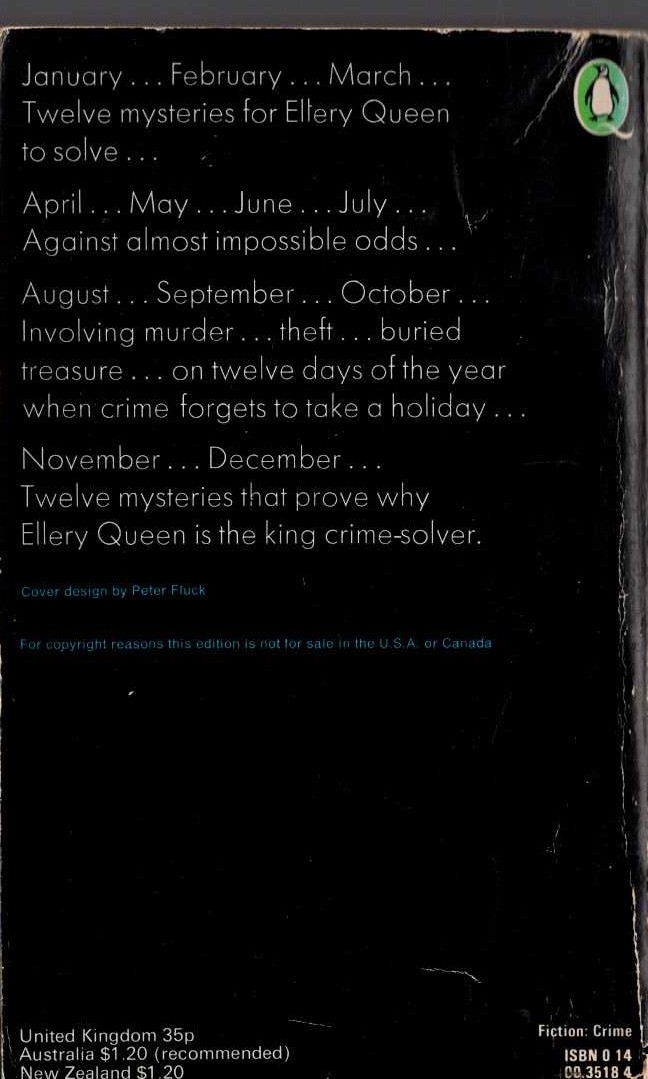 Ellery Queen  CALENDAR OF CRIME magnified rear book cover image