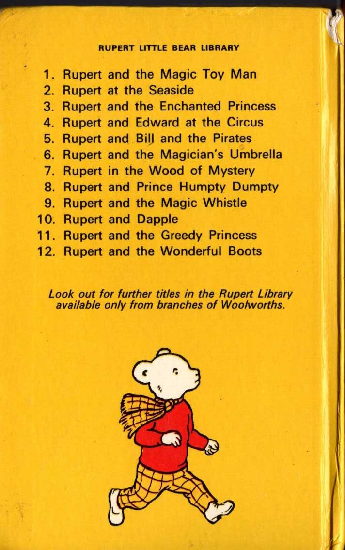 RUPERT AND THE MAGIC WHISTLE magnified rear book cover image