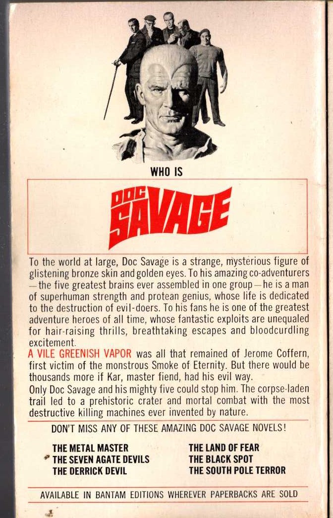 Kenneth Robeson  DOC SAVAGE: THE LAND OF TERROR magnified rear book cover image