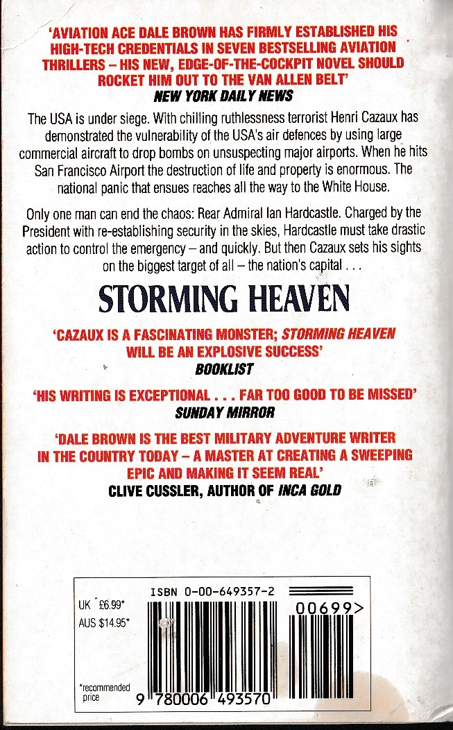 Dale Brown  STORMING HEAVEN magnified rear book cover image