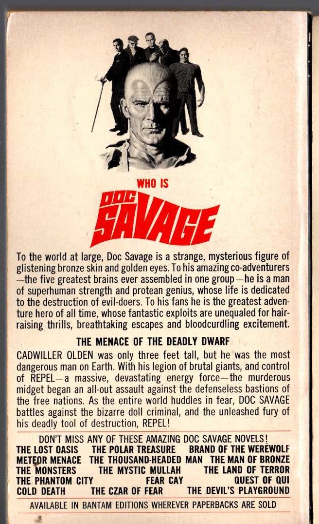 Kenneth Robeson  DOC SAVAGE: THE DEADLEY DWARF magnified rear book cover image