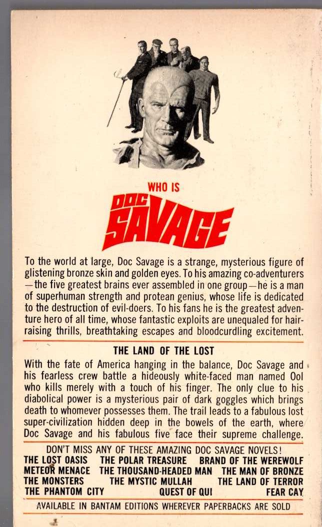 Kenneth Robeson  DOC SAVAGE: LAND OF ALWAYS-NIGHT magnified rear book cover image