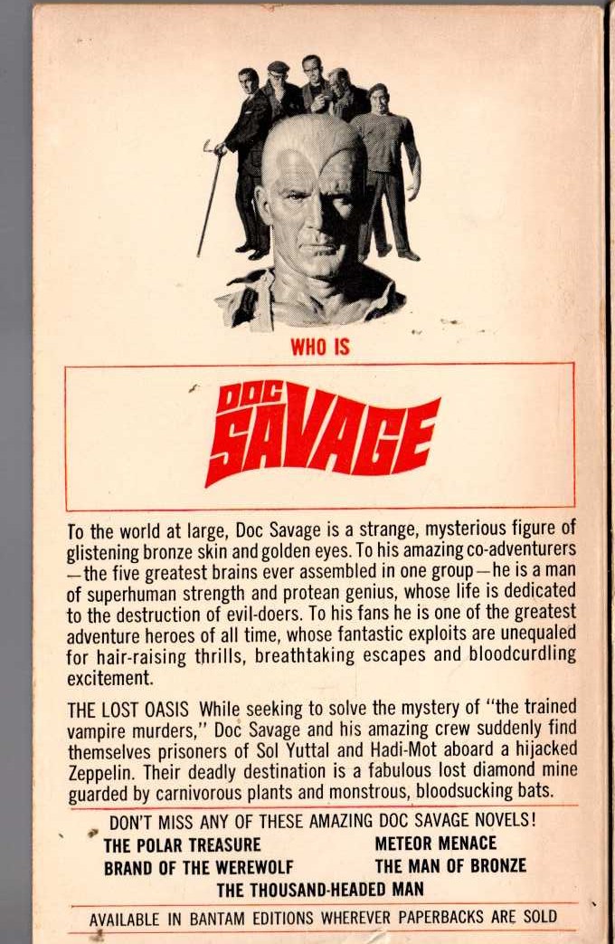 Kenneth Robeson  DOC SAVAGE: THE LOST OASIS magnified rear book cover image