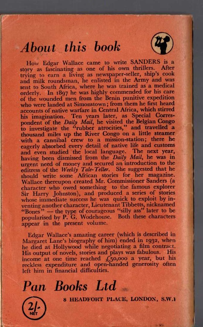 Edgar Wallace  SANDERS magnified rear book cover image