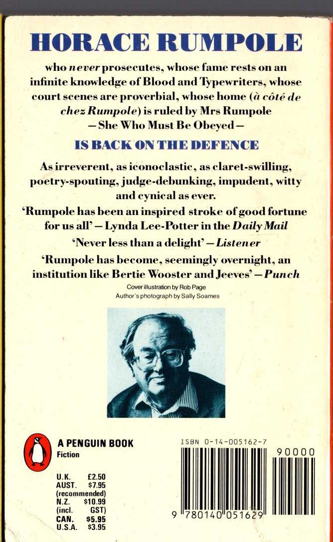 John Mortimer  THE TRIALS OF RUMPOLE magnified rear book cover image