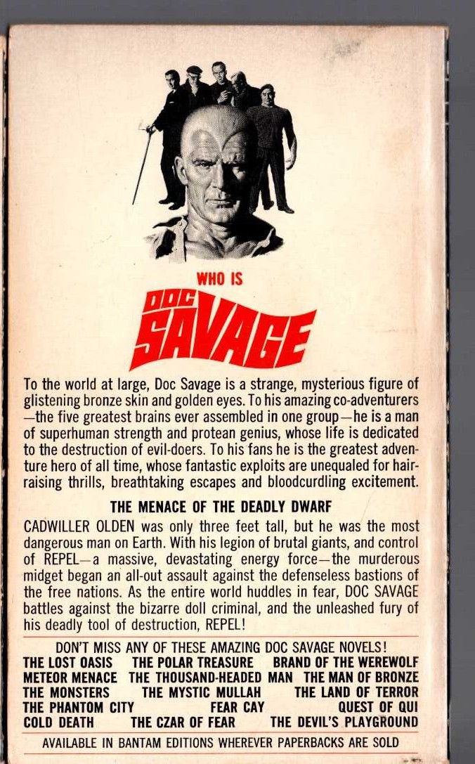 Kenneth Robeson  DOC SAVAGE: THE DEADLEY DWARF magnified rear book cover image