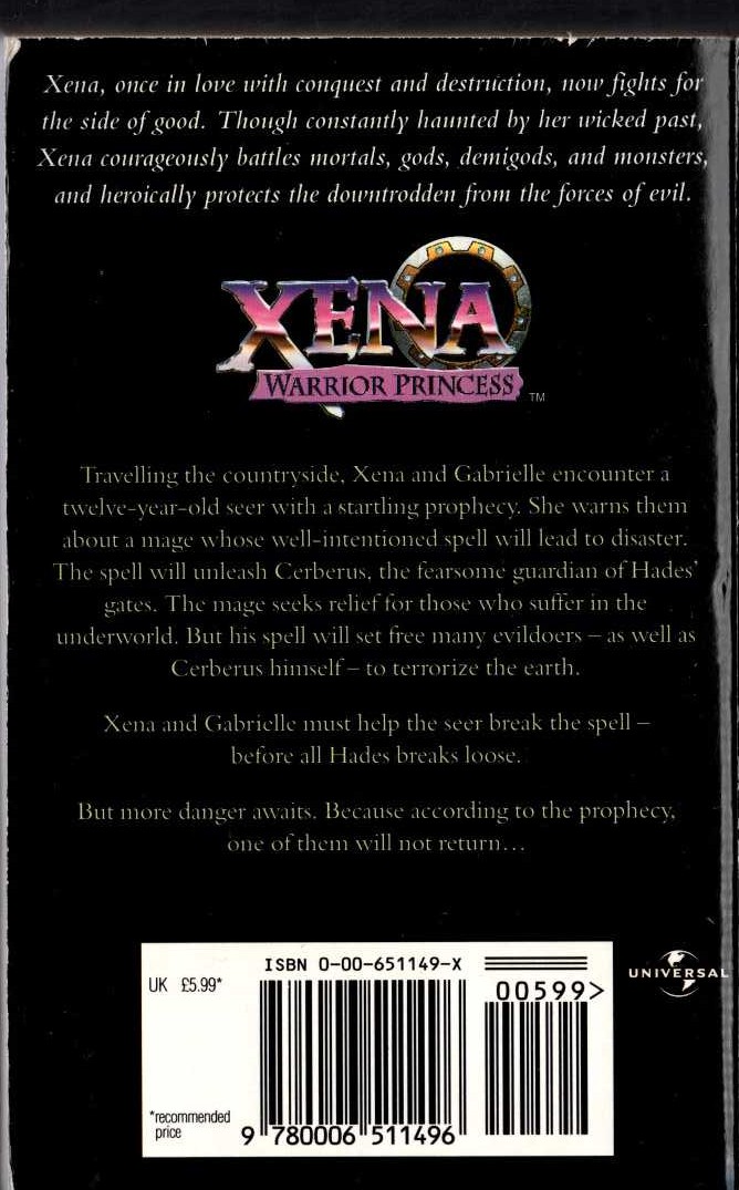 Stella Howard  XENA: WARRIOR PRINCESS: PROPHECY OF DARKNESS magnified rear book cover image