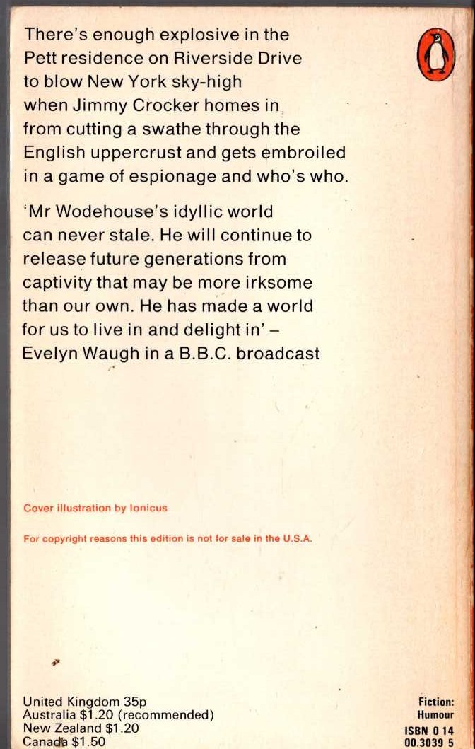 P.G. Wodehouse  PICCADILLY JIM magnified rear book cover image