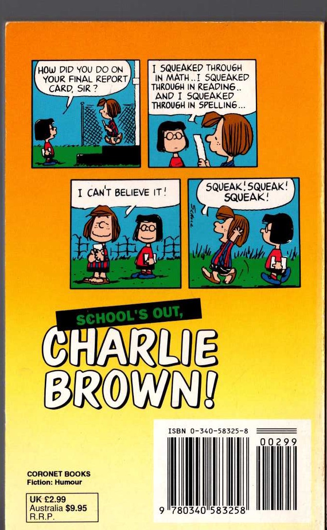 Charles M. Schulz  SCHOOL'S OUT, CHARLIE BROWN! magnified rear book cover image