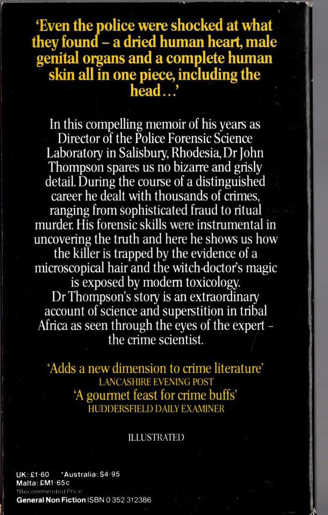 John Thompson  CRIME SCIENTIST magnified rear book cover image