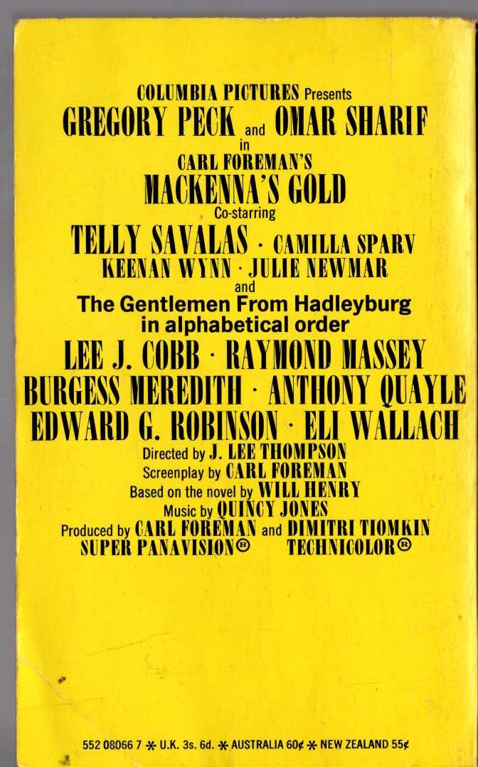 Will Henry  MACKENNA'S GOLD (Film tie-in) magnified rear book cover image