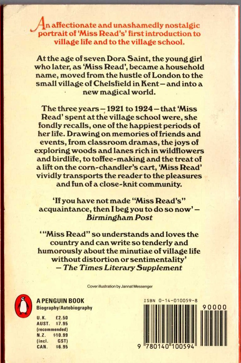 Miss Read  TIME REMEMBERED magnified rear book cover image