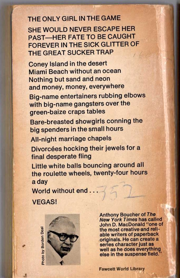 John D. MacDonald  THE ONLY GIRL IN THE GAME magnified rear book cover image