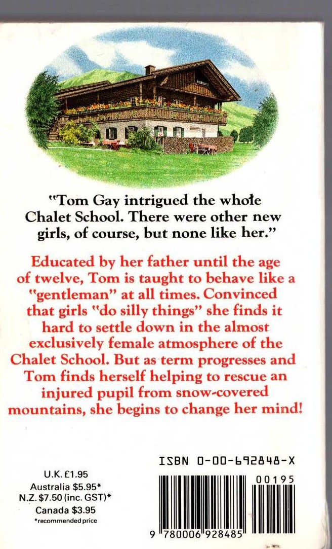 Elinor M. Brent-Dyer  TOM TACKLES THE CHALET SCHOOL magnified rear book cover image