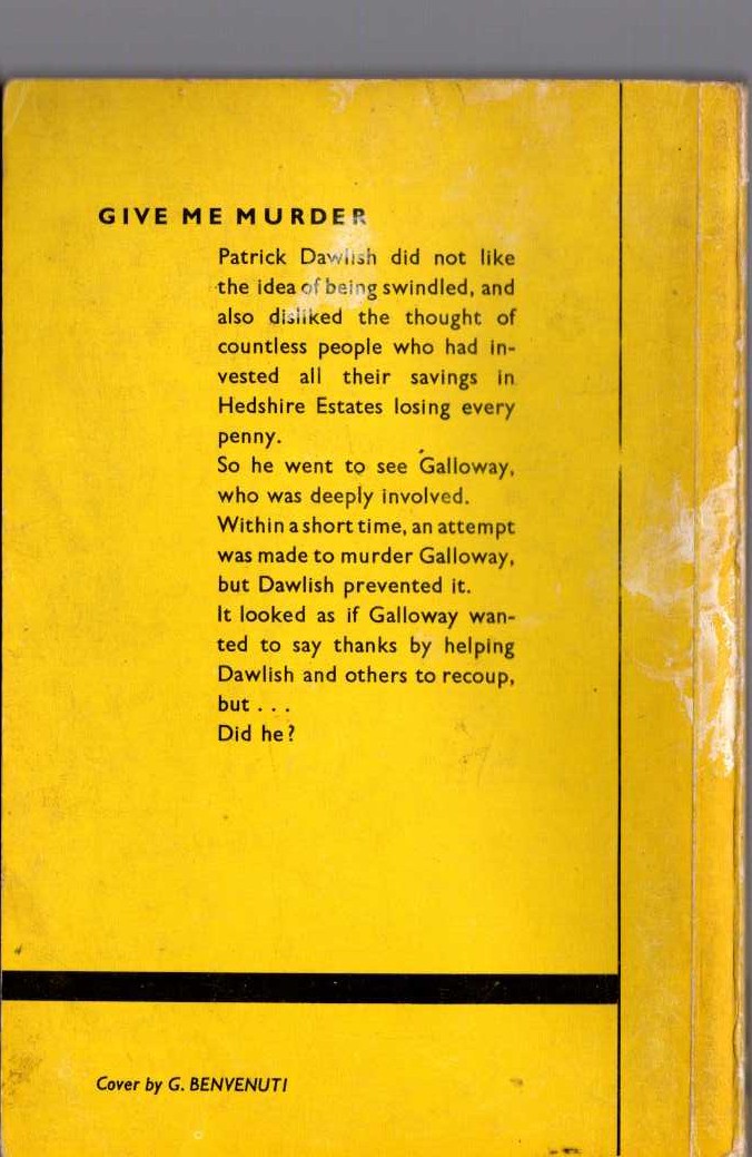 Gordon Ashe  GIVE ME MURDER magnified rear book cover image