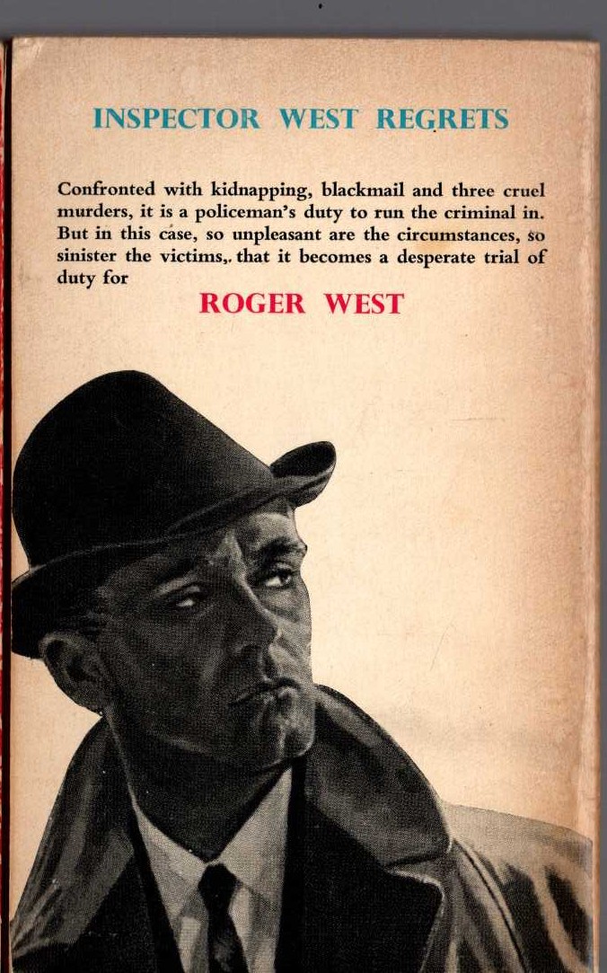 John Creasey  INSPECTOR WEST REGRETS magnified rear book cover image