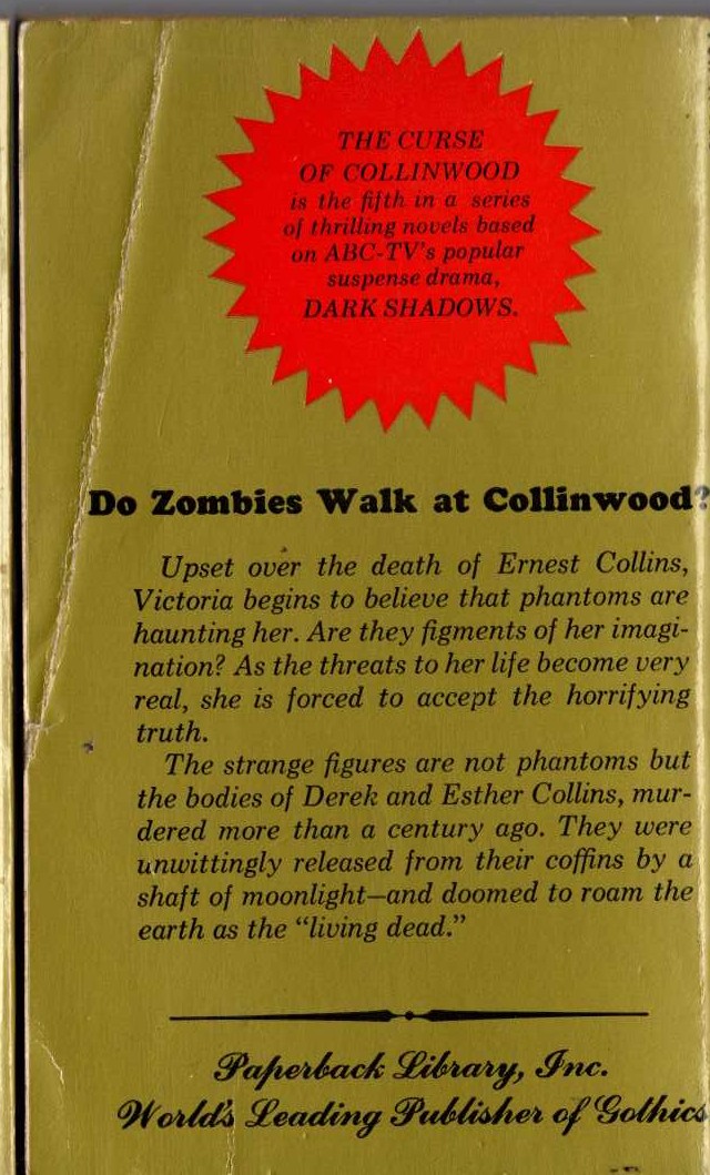 Marilyn Ross  THE CURSE OF COLLINWOOD magnified rear book cover image