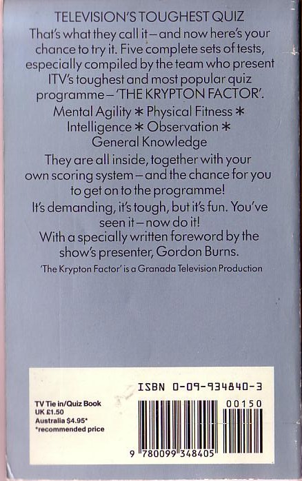 Nick Turnbill (Comp.) THE KRYPTON FACTOR [Puzzle Book] magnified rear book cover image