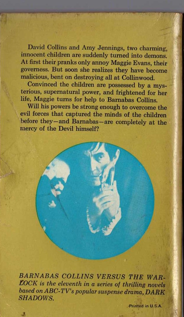 Marilyn Ross  BARNABAS, QUENTIN AND THE WARLOCK magnified rear book cover image