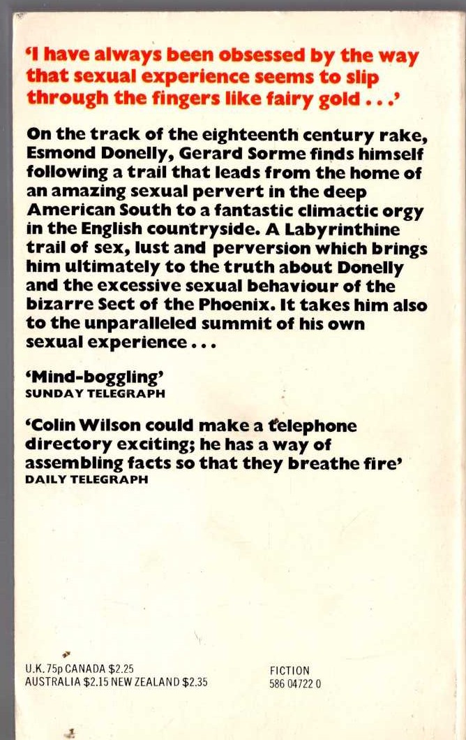 Colin Wilson  THE GOD OF THE LABYRINTH magnified rear book cover image