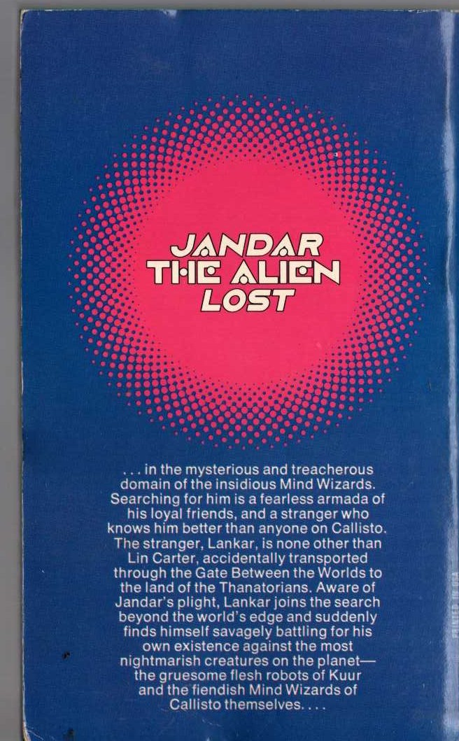 Lin Carter  LANKAR OF CALLISTO magnified rear book cover image