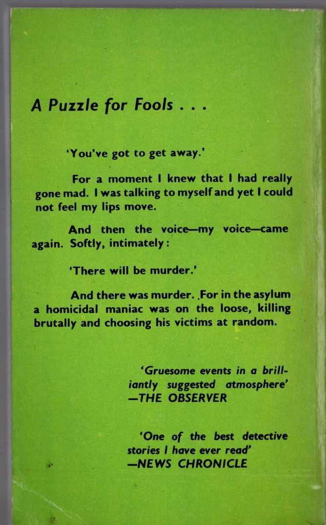 Patrick Quentin  A PUZZLE FOR FOOLS magnified rear book cover image