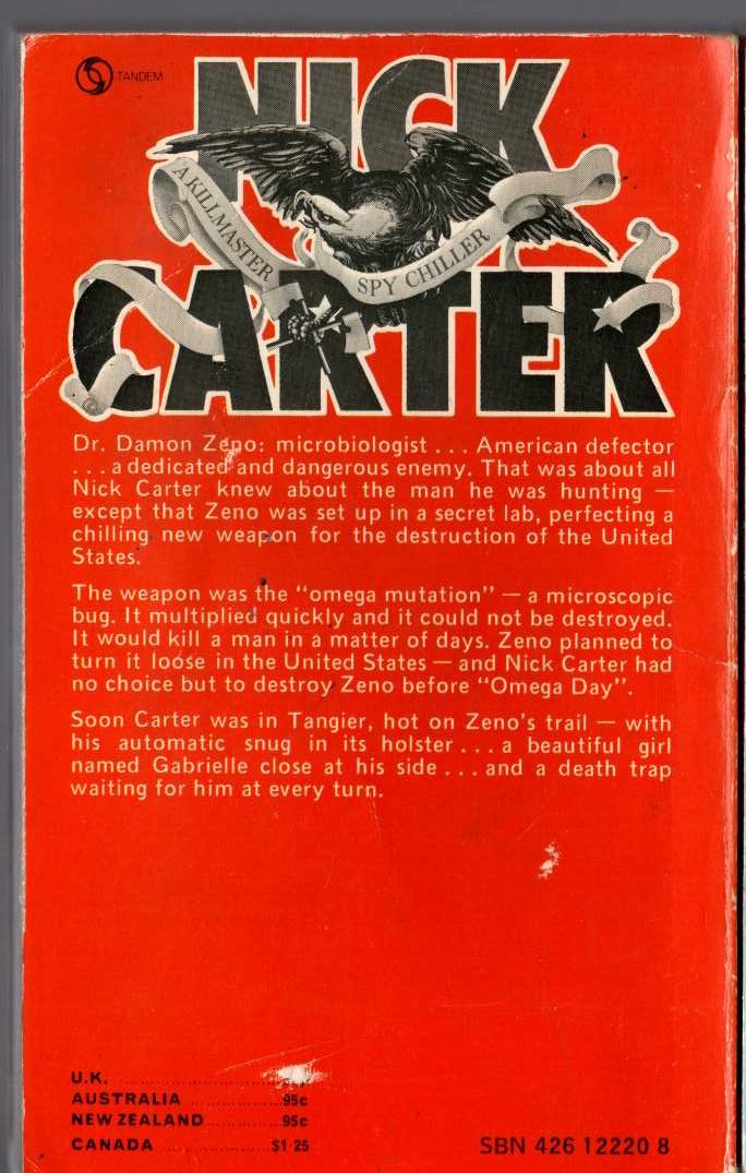 Nick Carter  THE OMEGA TERROR magnified rear book cover image